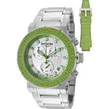 Invicta Men's Ocean Reef/reserve Chrono Silver Dial Green Bezel Stainless Steel