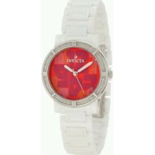 Invicta Women's 10275 Ceramics Diamond Accented Red Dial White Watch