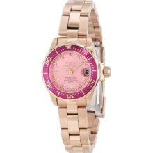 Invicta Womens Mini Pro Diver Purple Bezel 18k Rose Gold Bracelet Pink Watch