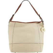 Isaac Mizrahi Live! Bridgehampton Leather Hobo w/ Textured Trim - Cream - One Size