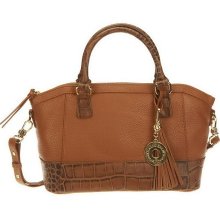 Isaac Mizrahi Live! Bridgehampton Leather Satchel w/ Croco Detail - Cognac - One Size