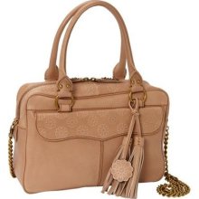 Isabella Fiore Spring Daisy Tassel Top Zip Satchel Tan - Isabella Fiore Designer Handbags