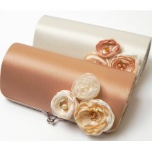 Ivory Bridal Clutch or Bridesmaid Clutch with Flower Blooms - Kisslock Snap Petite Clutch - Custom Colors - Gold Ivory Champagne