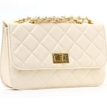 Ivory Gold Chain Medium Square Quilted Shoulder Cross Body Purse Hand Bags