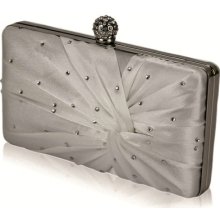 Ivory Satin Crystal Clasp Evening Clutch Bag Weddings Proms Ladies Day 0080