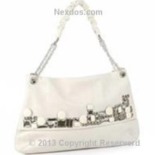 Jewel Embeded Leather Handbag Purse White Clutch