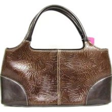 Jones York Ny Brown Floral Leaf Embossed Faux Leather Satchel Bag Purse