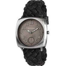 Kahuna Men's Quartz Watch With Grey Dial Analogue Display And Black Leather Strap Kus-0075G