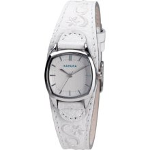 Kahuna Women's Quartz Watch With Silver Dial Analogue Display And White Leather Cuff Kls-0199L