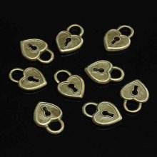 Kf15430pc Vintage Bronze Tone Heart Lock Love Pendant Beads Charms For Necklace