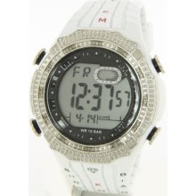 King Master Silver White Diamond Digital Mens Joe Rodeo Aqua Watch $450