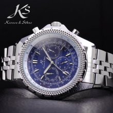 Ks Steel Sports Mens 6 Hands Auto Mechanical Date Watch