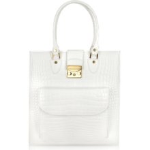 L.A.P.A. Designer Handbags, White Croco Stamped Leather Tote Bag