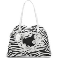 Lace-Trim Zebra-Print Shoulder Bag Black - One Size