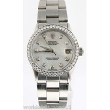 Ladie,s Rolex Datejust Mop Dial With Diamond Watch 6466 Vgc