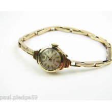 Ladies 9ct Gold Accurist Watch On Expandable Strap Wind Up Movement.