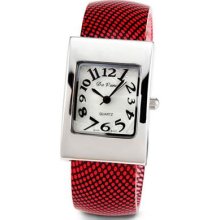 Ladies Adjustable Black Red Band Quartz Bangle Watch