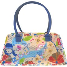 Ladies Blue/cream Multi Print Retro Style Handbag