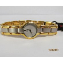 Ladies Citizen Quartz Silver Gray Dial Gold Overtone Band Water Resistant