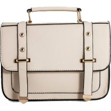 Ladies Cream Small Satchel Style Cross Body Bag In Faux Leather