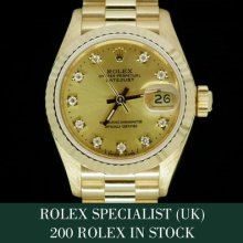 Ladies Factory Diamond 18ct Gold Rolex Datejust Watch (uk Seller) With Warranty