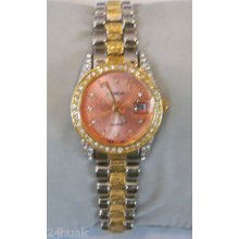 Ladies Geneva Watch, Coppertone Dial & Gemstone Bezel