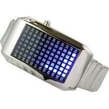 Ladies OR Mens Digital Binary Silver Color 72 Blue Digital LED Watch