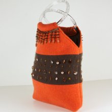 Ladies Orange Purse, Felted Sweater Purse, Upcycled Wool Handbag, Casual Bag