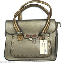 Ladies Pewter Lock Lany Faux Leather Handbag 5059s