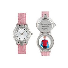 Ladies Picture Watch Pink Strap w/Crystals, Mother's Jewelry