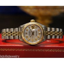 Ladies Rolex Datejust Oyster Two-tone Yellow Gold Steel Mother-of-pearl Diamonds