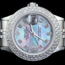 Ladies Rolex Datejust Stainless Steel Double Row Diamond Pave Bezel Mop Dial