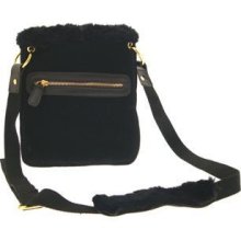 Ladies Shoulder Clutch Bag Faux Sheepskin Shearling Cross Body Bag Black