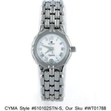 Ladies Ss Signature Cyma Watch W/round White Dial 610102stn-st-01b