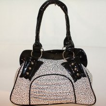 Ladies White Shoulder Bag / Handbag With Small Black Spot Detail - Style 129