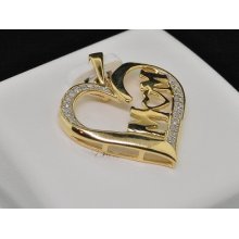 Ladies Yellow Gold Heart Love Mom Diamond Pendant Charm