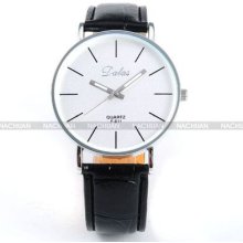 Lady Women Elegant White Dial Black Pu Leather Quartz Sport Watch Dailyetrade