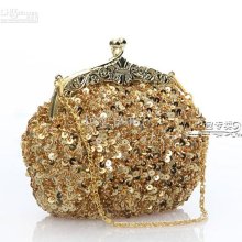 Lady's Sequin Beaded Gold Vintage Party Evening Handbag Clutch Weddi