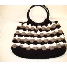 Large Crochet Purse with resin handles lined, Shades of Black and White