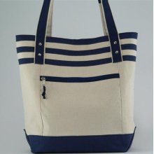 Large nautical tote with navy and cream stripes