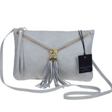 LAURA DI MAGGIO Italian Made Gray Leather Crossbody Bag Wristlet