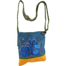 Laurel Burch ` Indigo Cats ` Crossbody Tote