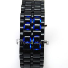 Lava Blue Led Jelly Black Acrylic Cuff Date Digital Sport Bracelet Unisex Watch