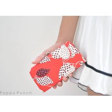 Leaf and Dot in Red-- Small flat clutch purse