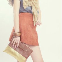 LEATHER CLUTCH. Brown Leather Clutch. Gold Leather Clutch. Oversized Clutch. Wrist Strap Clutch.