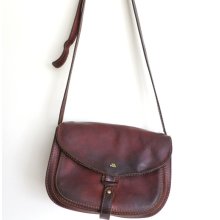 Leather Crossbody Bag / Chestnut Brown / Rugged / Women's Purse / Italian Leather / 1980's