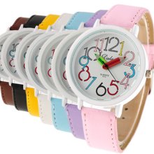 Leather Fashion Pencil Boy Girl Lady Quartz Sport Wrist Watch Holiday Gift