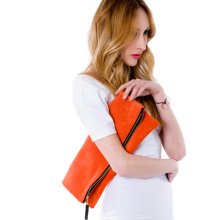 Leather portfolio clutch Tangerine