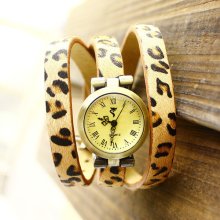 leather wrap watch Leopard (WAT0034-Brown)