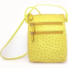 LEMON YELLOW Vintage Ostrich Skin Purse Skin Suede Lined Handbag MINT Shoulder Bag